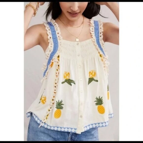 Anthropologie Pineapple Ruffle Tank Top - Picture 3 of 9